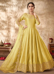 Yellow Art Silk Zari Embroidery Anarkali Dress