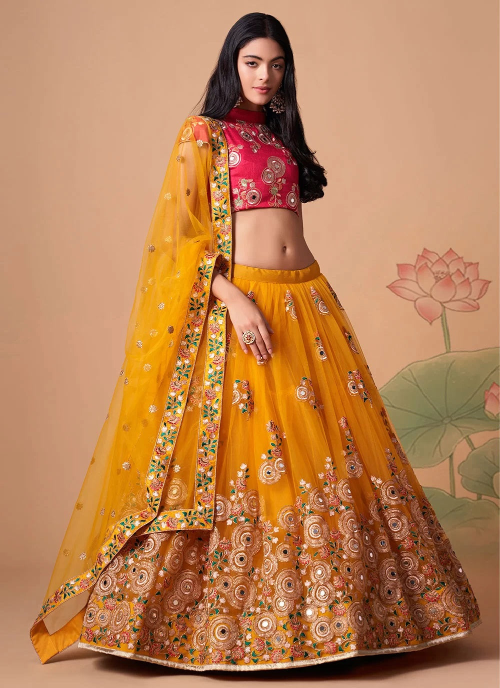 Yellow Color Soft Net Traditional Indian Wedding Lehenga