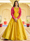 Yellow Cotton Embroidery Gown With Koti