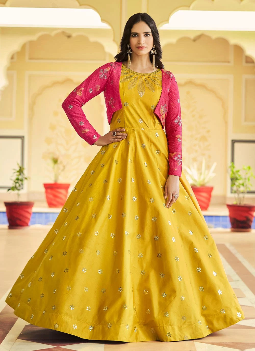 MAL COTTON GOWN WITH EMBROIDERY, ZARI & MIRROR WORK COMES WITH DUPATTA –  FRILLHILLS