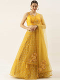 Yellow Embellished Semi Stitched Lehenga With Unstitched Blouse and Dupatta