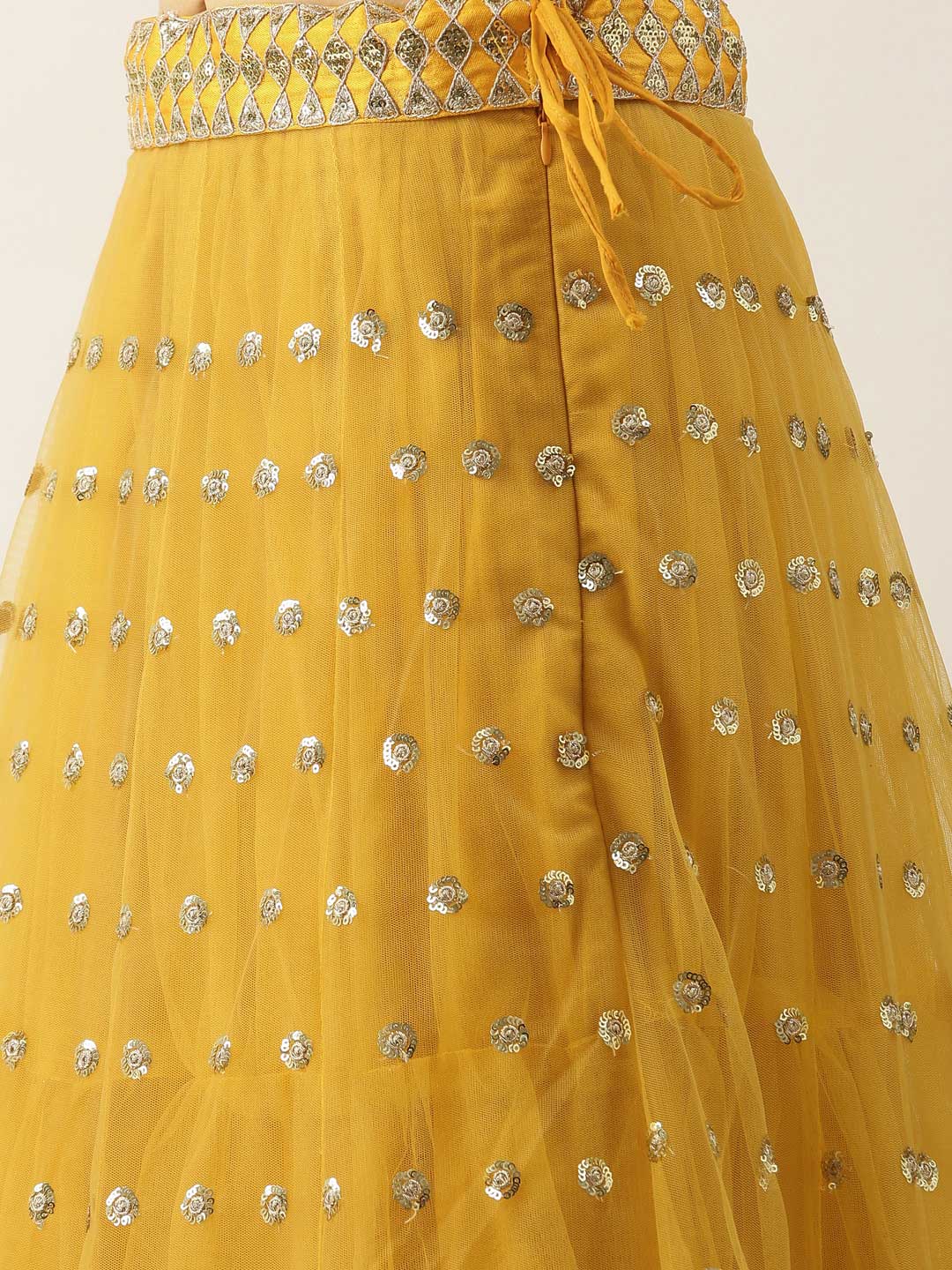 Yellow Embellished Semi Stitched Lehenga With Unstitched Blouse and Dupatta