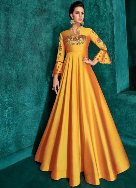 yellow silk party wear gown dress 2 grande