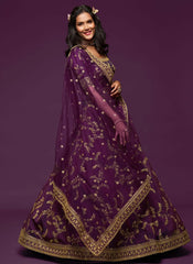 Zari and Sequins Embroidered Wedding Lehenga In Purple