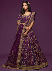 Zari and Sequins Embroidered Wedding Lehenga In Purple